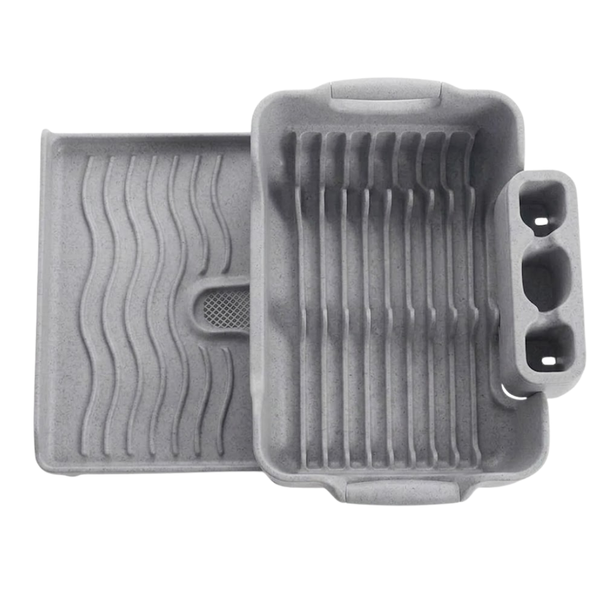 Expandable Over Sink Dish Rack with Drain Tray and Utensil Holder