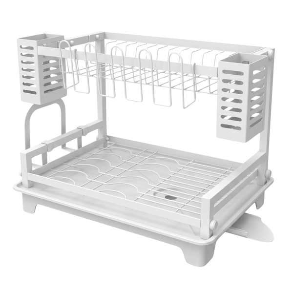 Two-Tier Dish Drying Rack with Drainboard and Utensil Holders