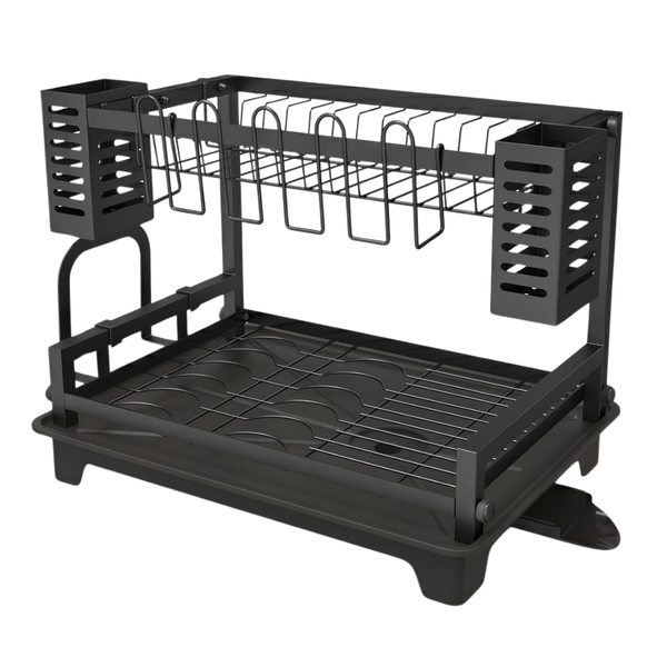 Two-Tier Dish Drying Rack with Drainboard and Utensil Holders