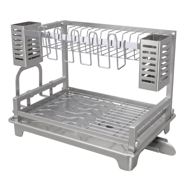 Two-Tier Dish Drying Rack with Drainboard and Utensil Holders