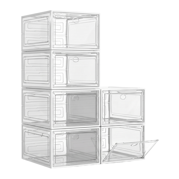 6-Pack Foldable Stackable Shoe Storage Boxes with Magnetic Doors
