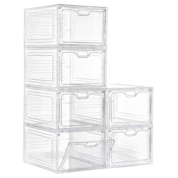 6 Pack Clear Stackable Shoe Storage Boxes with Magnetic Door