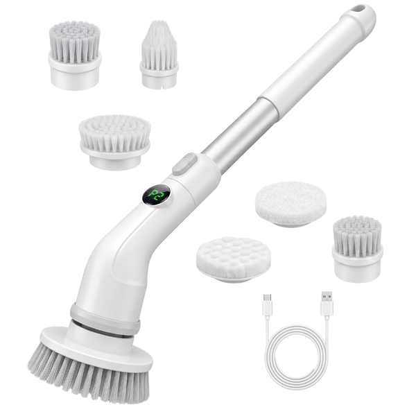 Cordless Electric Spin Scrubber with 7 Heads and Extendable Handle