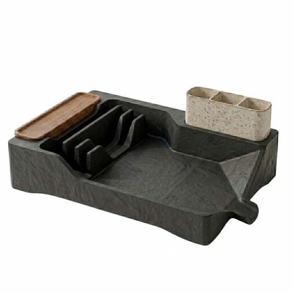 Dish Drying Rack with Drain Tray, Utensil Holder, and Cup Shelf