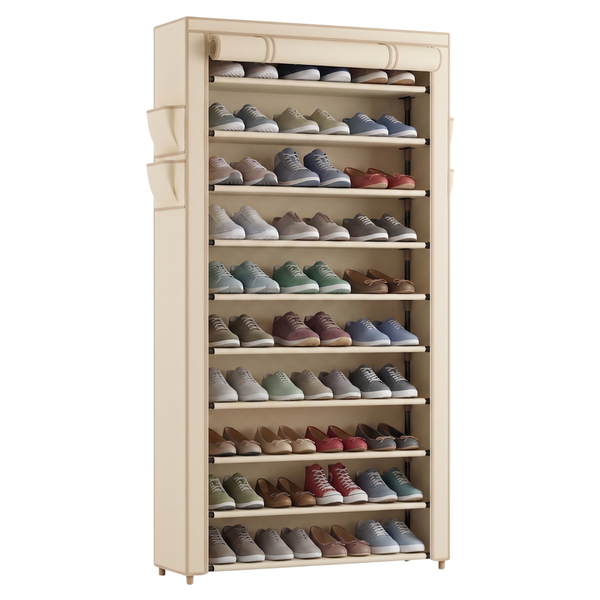 10 Tier Shoe Storage Rack with Dust Cover for Closets and Entryways