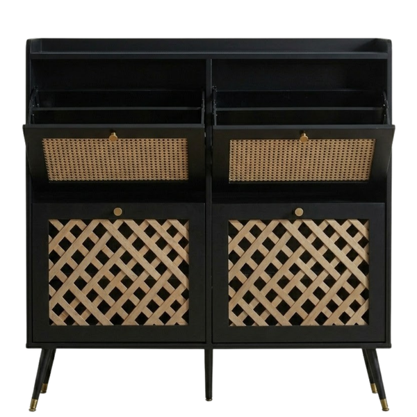 Four Flip-Front Drawer Shoe Cabinet with Adjustable Storage Shelves