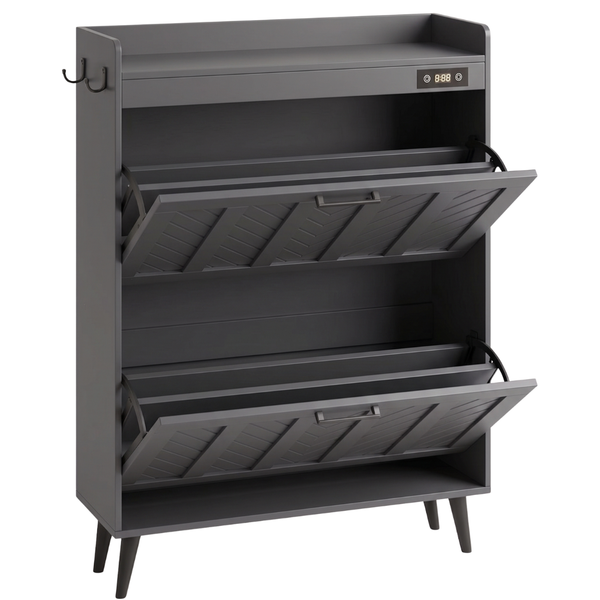 Slim Shoe Storage Cabinet with Two Flip Drawers and Deodorizer