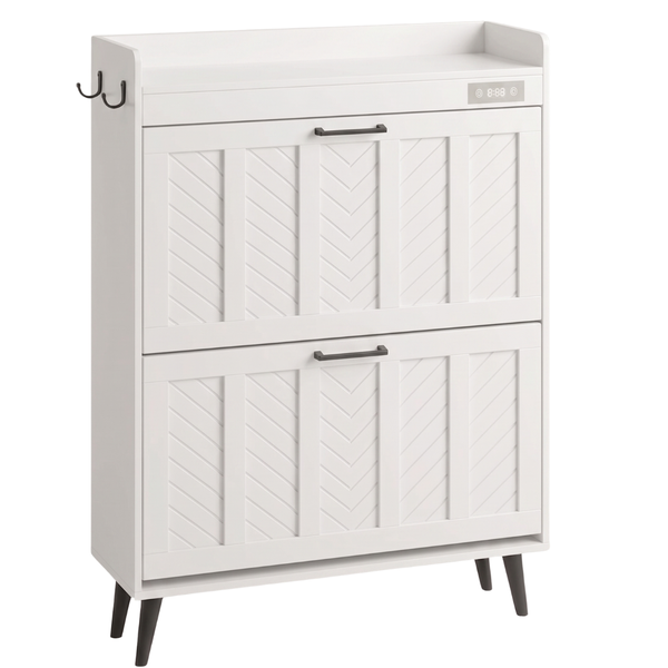 Slim Shoe Storage Cabinet with Two Flip Drawers and Deodorizer