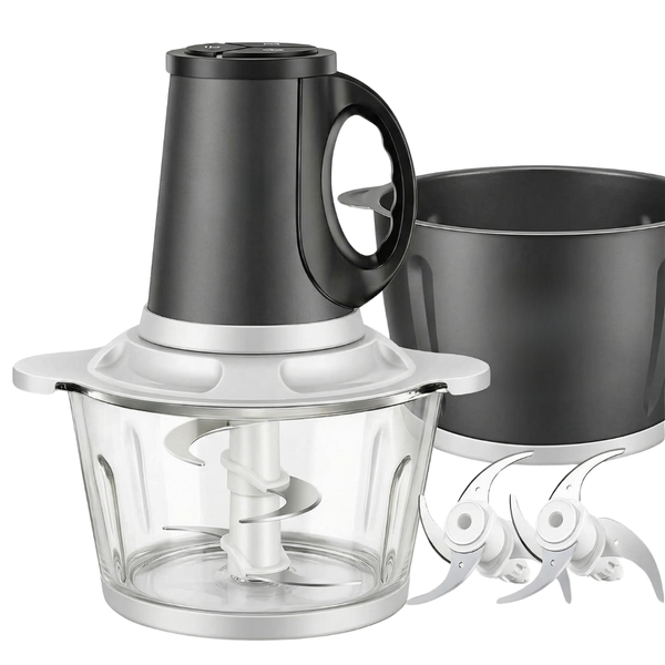 300W Dual 8-Cup Bowl Electric Food Processor with 3-Speed Control