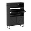 Slim Shoe Cabinet with 2 Flip Drawers, Top Surface, and Side Hooks