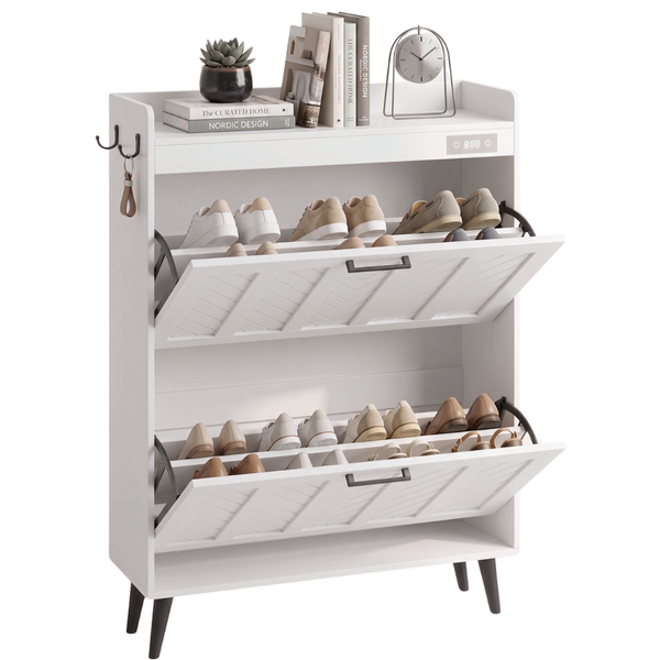 Slim Shoe Storage Cabinet with Two Flip Drawers and Deodorizer