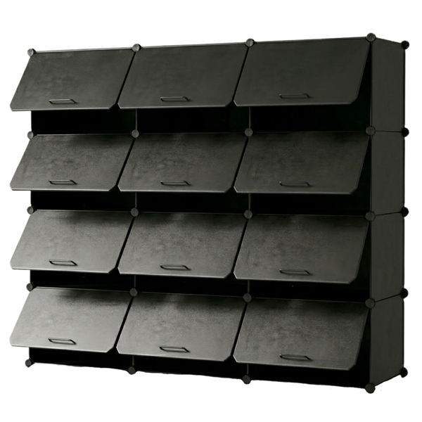 Tiered Cube Shoe Rack with Detachable Panels and Metal Frame